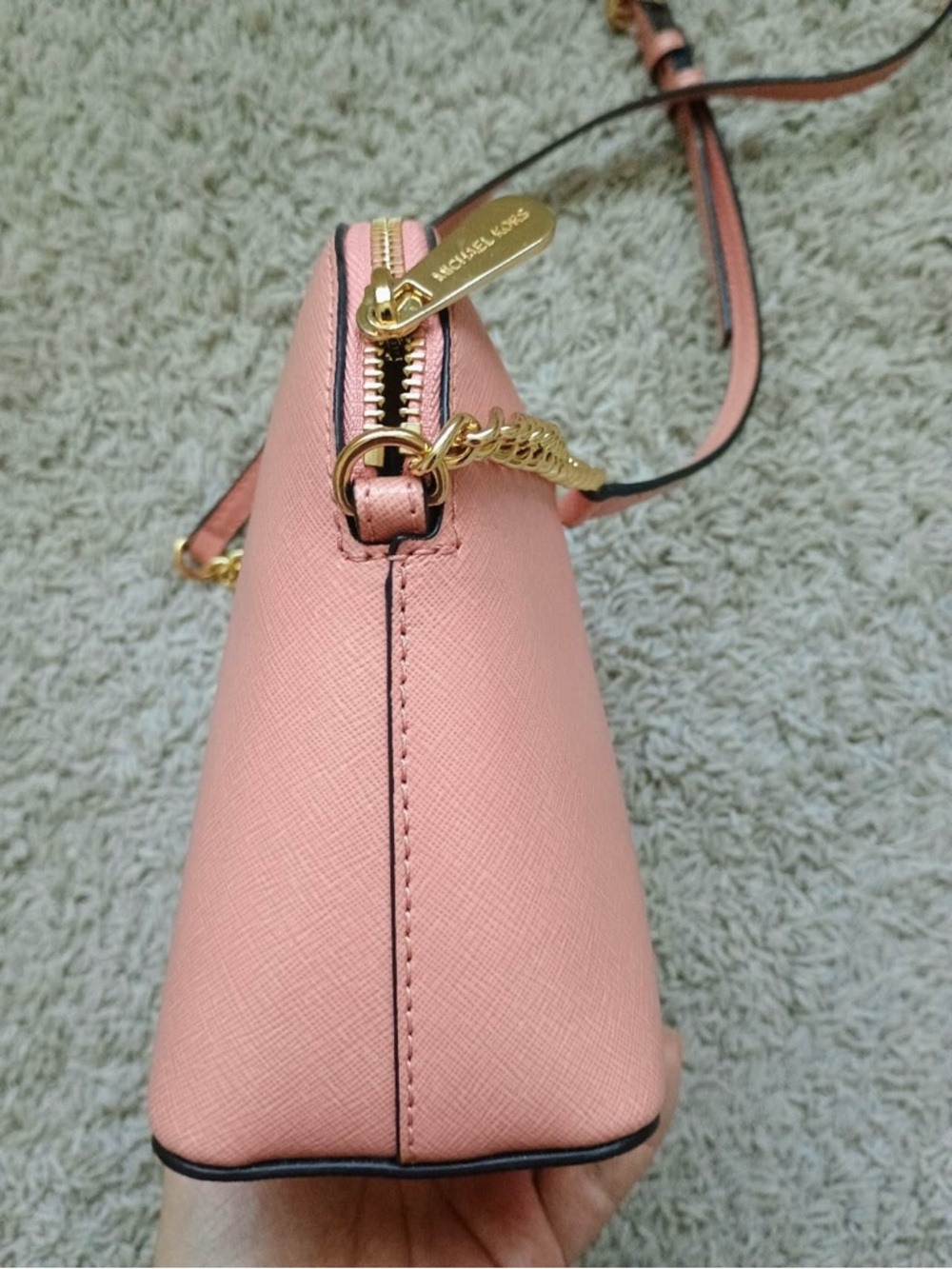 NWT Michael Kors Cindy Dome Leather Crossbody Peach - Picture 5 of 16